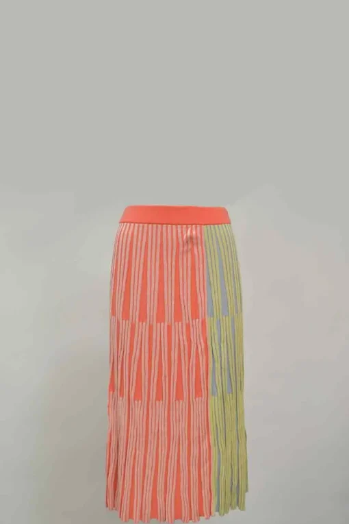 Orange fully-fashioned rayon-blend interlock rib knit midi skirt
