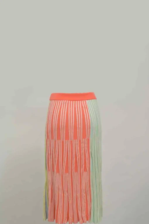 Orange fully-fashioned rayon-blend interlock rib knit midi skirt