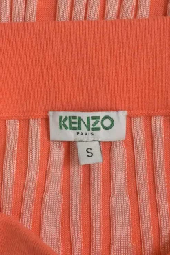 Orange fully-fashioned rayon-blend interlock rib knit midi skirt