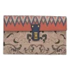 Orange grained printed leather turnlock flap envelope clutch featuring painterly floral motif