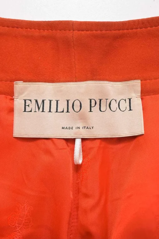 Orange lambskin suede high-rise wide-leg shorts with hip flap pockets