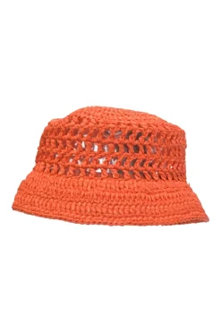 Orange logo-embroidered raffia bucket hat