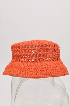 Orange logo-embroidered raffia bucket hat