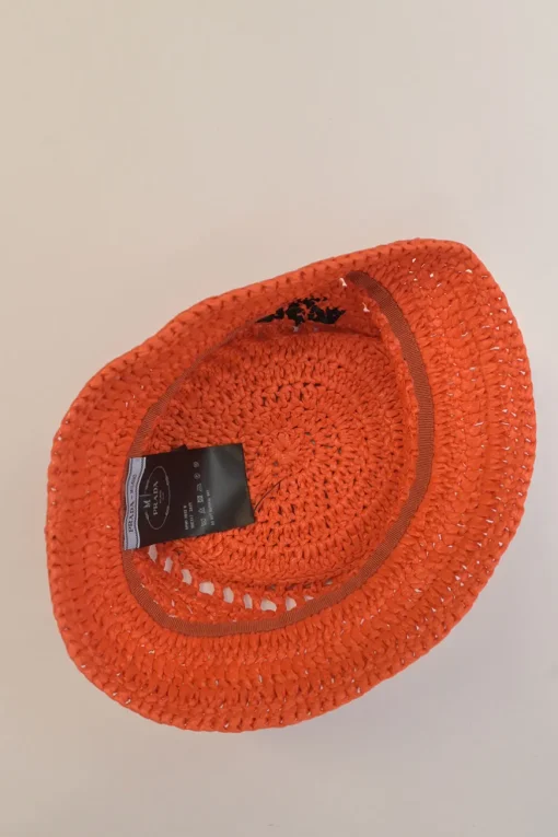 Orange logo-embroidered raffia bucket hat
