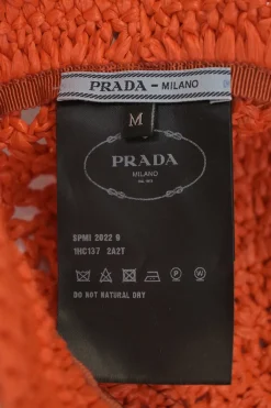 Orange logo-embroidered raffia bucket hat
