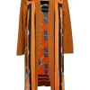 Orange paneled cashmere-silk blend open-front foulard cardigan
