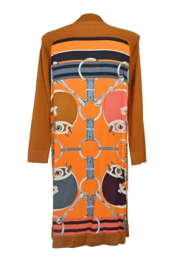 Orange paneled cashmere-silk blend open-front foulard cardigan
