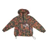 Orange polyamide abstract Dorothy poppies digi-print half-zip pullover windbreaker with toggle hem