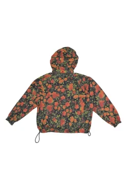 Orange polyamide abstract Dorothy poppies digi-print half-zip pullover windbreaker with toggle hem