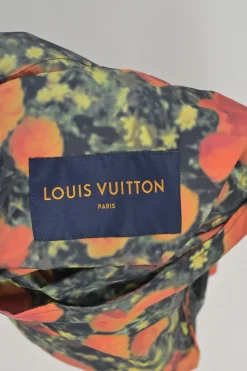 Orange polyamide abstract Dorothy poppies digi-print half-zip pullover windbreaker with toggle hem