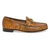 Orange python-embossed leather moc toe slip-on horsebit loafers