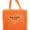 Orange Raffia Embroidered Tote Bag