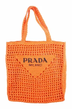 Orange Raffia Embroidered Tote Bag