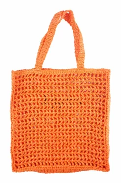 Orange Raffia Embroidered Tote Bag
