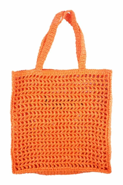 Orange Raffia Embroidered Tote Bag