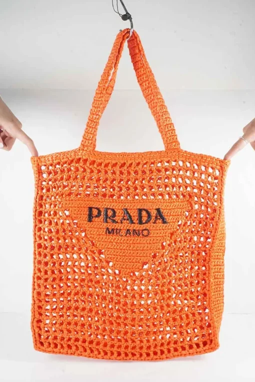 Orange Raffia Embroidered Tote Bag