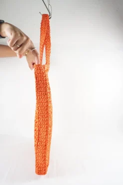 Orange Raffia Embroidered Tote Bag