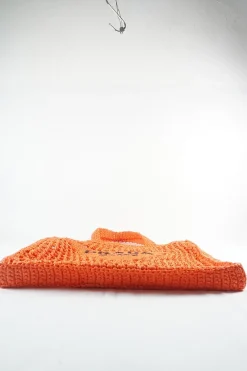 Orange Raffia Embroidered Tote Bag