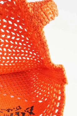 Orange Raffia Embroidered Tote Bag