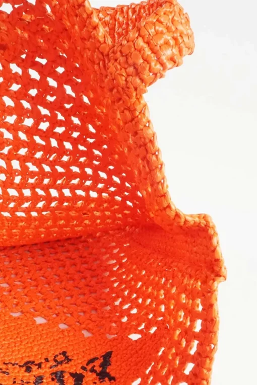 Orange Raffia Embroidered Tote Bag