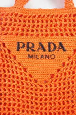 Orange Raffia Embroidered Tote Bag