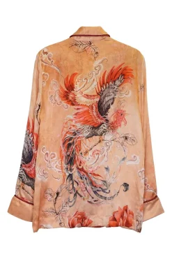 Orange silk satin floral print two-piece Climene double breasted jacket and pull-on Etere trouser pyjama set