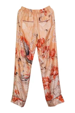 Orange silk satin floral print two-piece Climene double breasted jacket and pull-on Etere trouser pyjama set