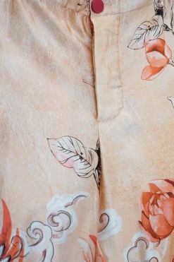 Orange silk satin floral print two-piece Climene double breasted jacket and pull-on Etere trouser pyjama set