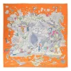 Orange silk 'Sur Mon Nuage' square scarf featuring original artwork by Dimitri Rybaltchenko