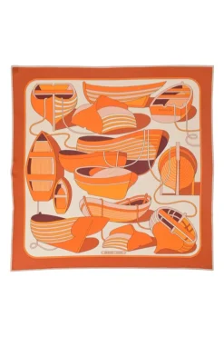 Orange silk 'Thalassa' print scarf featuring original artwork by Pierre Péron