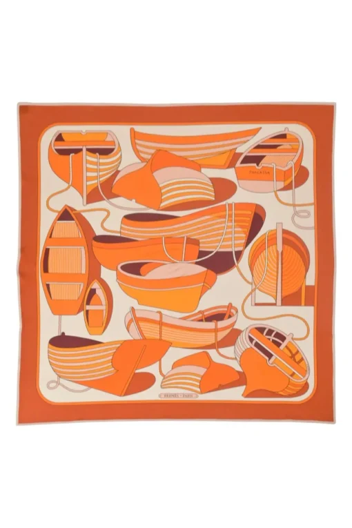 Orange silk 'Thalassa' print scarf featuring original artwork by Pierre Péron