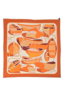 Orange silk 'Thalassa' print scarf featuring original artwork by Pierre Péron