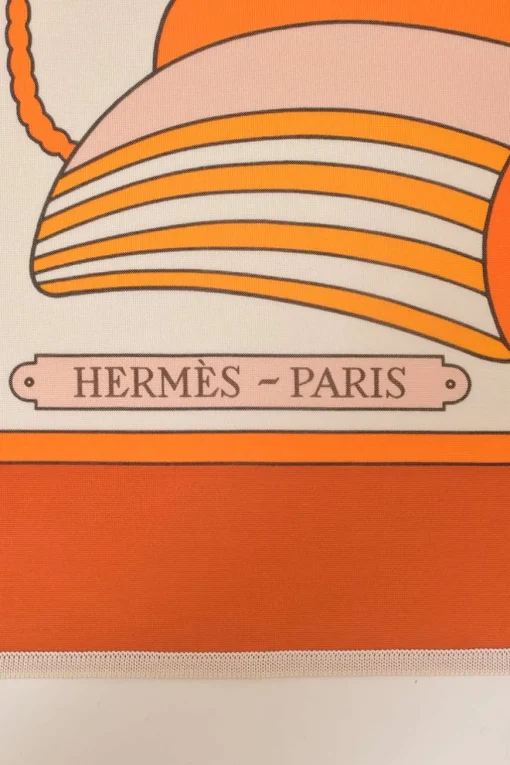 Orange silk 'Thalassa' print scarf featuring original artwork by Pierre Péron