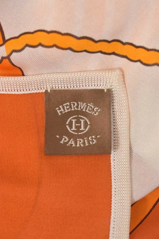 Orange silk 'Thalassa' print scarf featuring original artwork by Pierre Péron