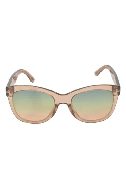 Orange tinted acetate and blue gradient polycarbonate oversized Wallace cat eye sunglasses