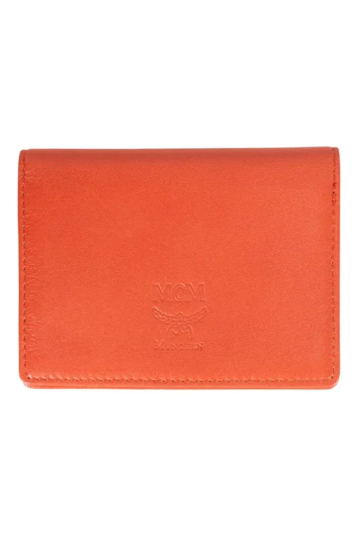 Orange two fold leather card holder