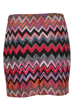 Orange viscose-blend glitter fully-fashioned chevron warp-knit tank top and mini skirt set.