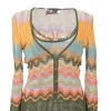 Orange viscose-blend wide-gauge wavy pointelle knit twin set with spaghetti strap tank top and cardigan