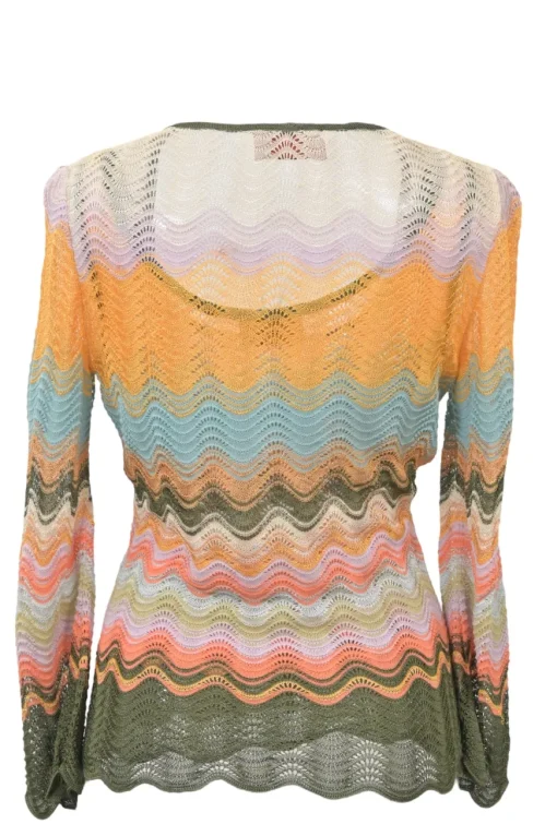 Orange viscose-blend wide-gauge wavy pointelle knit twin set with spaghetti strap tank top and cardigan