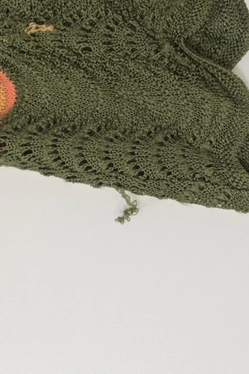 Orange viscose-blend wide-gauge wavy pointelle knit twin set with spaghetti strap tank top and cardigan
