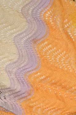 Orange viscose-blend wide-gauge wavy pointelle knit twin set with spaghetti strap tank top and cardigan