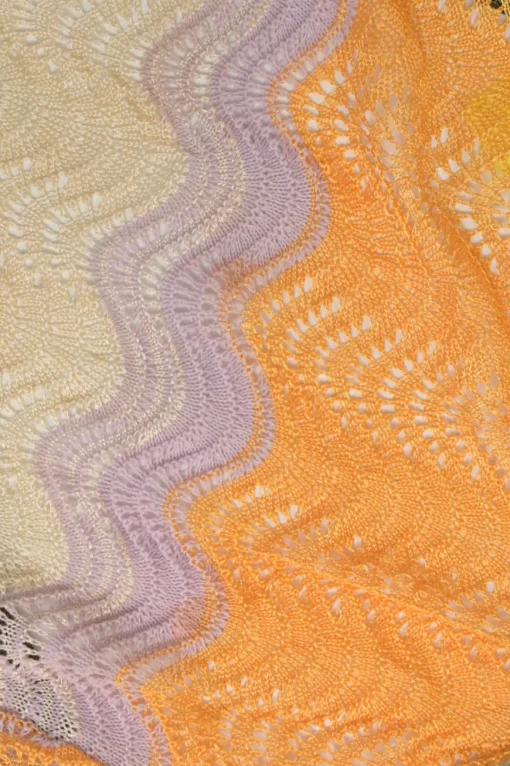 Orange viscose-blend wide-gauge wavy pointelle knit twin set with spaghetti strap tank top and cardigan