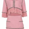 Pale Pink Lurex-tweed with Crystal-dome Trimmings Fringe Cropped Jacket and Skirt set