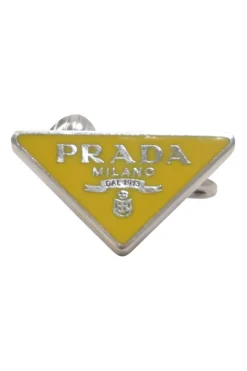 Palladium-plated silver and yellow enamel logo triangle-shaped Symbole clip-back single earring