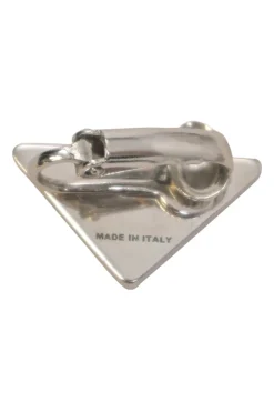 Palladium-plated silver and yellow enamel logo triangle-shaped Symbole clip-back single earring