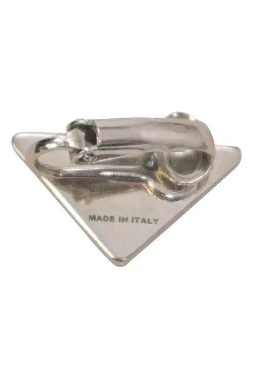 Palladium-plated silver and yellow enamel logo triangle-shaped Symbole clip-back single earring