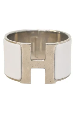 Palladium-plated sterling silver and white enamel Clic Clac H bracelet