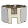 Palladium-plated sterling silver and grey enamel extra wide Clic H bracelet