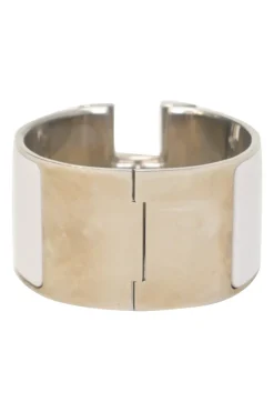 Palladium-plated sterling silver and white enamel Clic Clac H bracelet