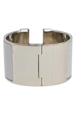 Palladium-plated sterling silver and grey enamel extra wide Clic H bracelet